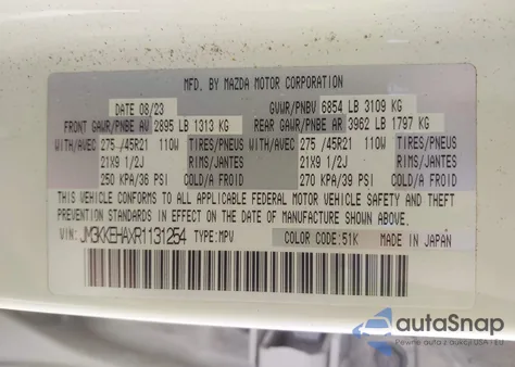 2024 Mazda Cx-90 Phev Premium Plus z USA, uszkodzony, nr VIN JM3KKEHAXR1131254